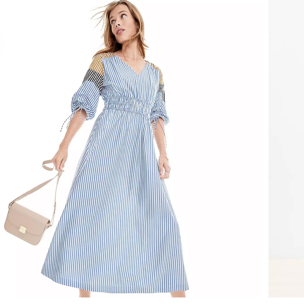 Loft Striped Tie Puff Dress BNWT